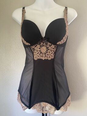 Victoria's Secret Black Chemise with Beige Lace Trim